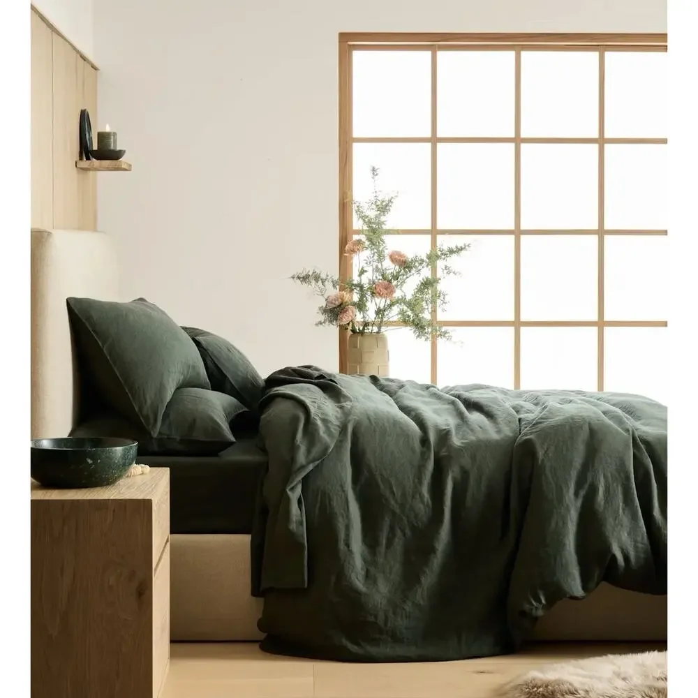Quince European Linen Duvet Cover Full/Queen Pine Green 100% Linen NWOT